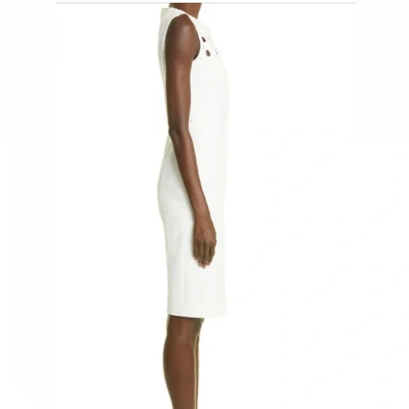 NWOT Akris punto Circle Cut Out Sleeveless Sheath Dress Size 4 Cream - Picture 9 of 11